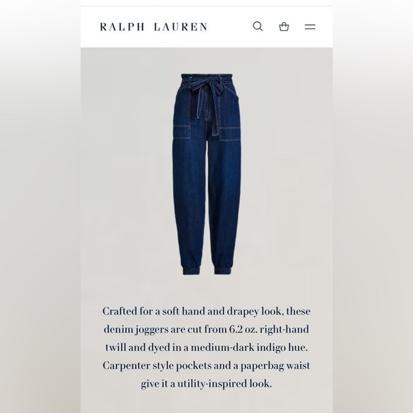 Ralph Lauren Denim Paper Bag Waist Pants Tie Belt Joggers Women's‎ - Picture 13 of 15